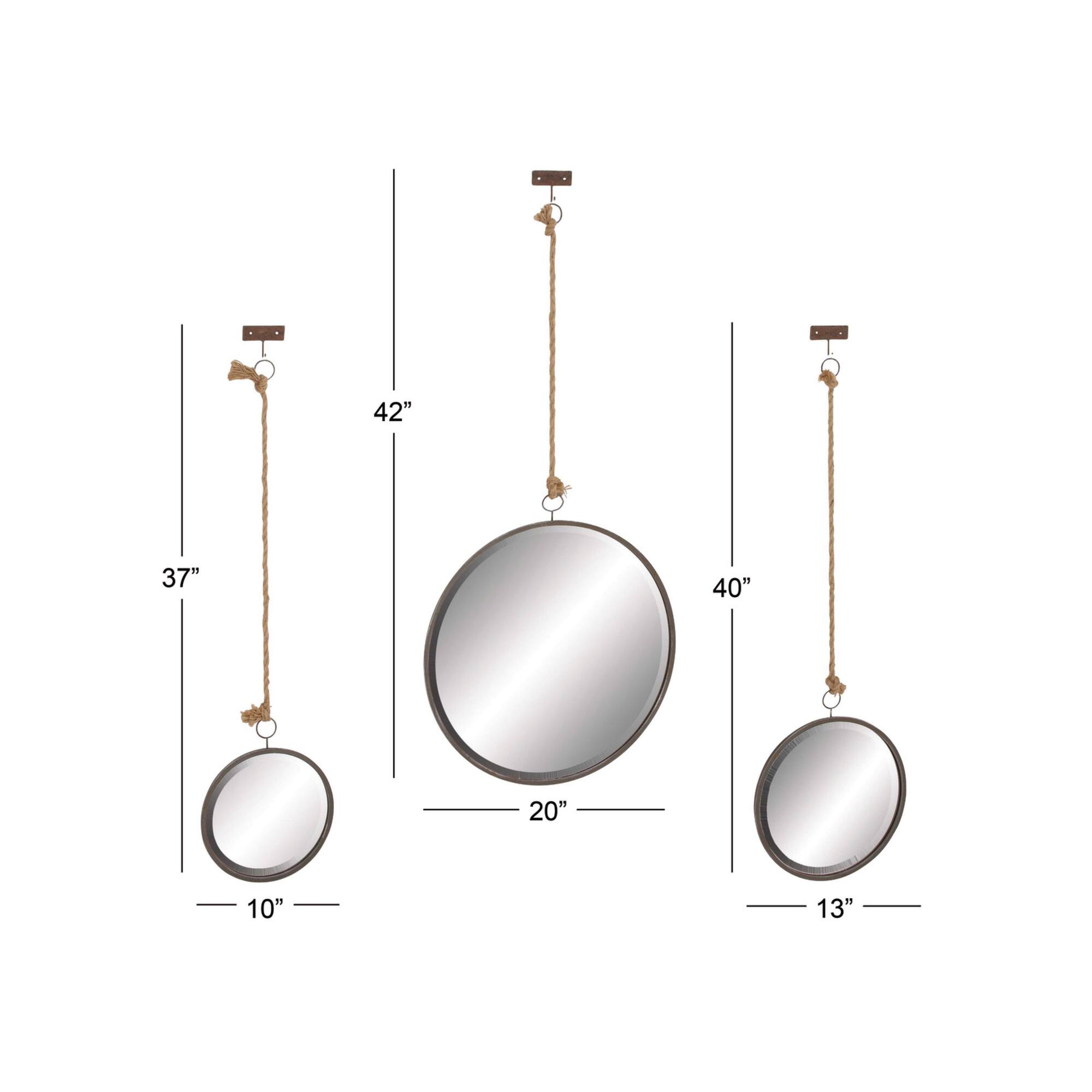 Dark Gray Metal Wall Mirror Set of 3 20", 13", 10"